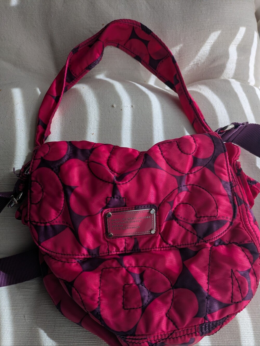 Marc Jacobs Hot Pink Quilted Shoulder Bag with Plum Accents